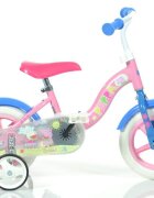 DINO BIKES Bicicleta copii Purcelusa Peppa 10 inch varsta 2-3 ani inaltimea 78-107 cm pinion fix roti spuma EVA roti ajutatoare detasabile scaun reglabil greutate maxima suportata 30 kg