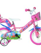 DINO BIKES Bicicleta copii Purcelusa Peppa 12 inch varsta 3-4 ani inaltimea 87-110 cm roti ajutatoare cosulet pentru cumparaturi si scaunel pentru papusa frana pe roata din fata