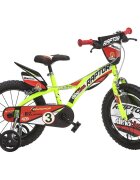 DINO BIKES Bicicleta copii Raptor galben 14 inch varsta 4-7 ani inaltimea 95-115 cm frana pe fata si spate pinion spate fix roti ajutatoare detasabile scut frontal