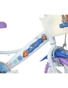DINO BIKES Bicicleta copii Snow Queen 12 inch varsta 3-5 ani inaltimea 87-110 cm roti spuma EVA scaun pentru papusa in spate cos fata frana de mana pe roata din fata roti ajutatoare detasabile