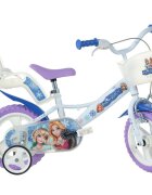 DINO BIKES Bicicleta copii Snow Queen 12 inch varsta 3-5 ani inaltimea 87-110 cm roti spuma EVA scaun pentru papusa in spate cos fata frana de mana pe roata din fata roti ajutatoare detasabile