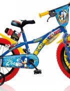 DINO BIKES Bicicleta copii Sonic 14 inch varsta 4-5 ani inaltimea 95-115 cm sistem cu doua frane pe fata si spate scaun reglabil roti ajutatoare detasabile suport si sticla de apa