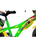 DINO BIKES Bicicleta copii Testoasele Ninja 14 inch varsta 4-7 ani inaltimea 95-115 cm frana de mana pe ambele roti pinion spate fix roti ajutatoare detasabile scut frontal