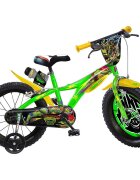DINO BIKES Bicicleta copii Testoasele Ninja 14 inch varsta 4-7 ani inaltimea 95-115 cm frana de mana pe ambele roti pinion spate fix roti ajutatoare detasabile scut frontal