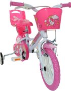DINO BIKES Bicicleta copii Unicorn 12 inch varsta 3-5 ani inaltimea 87-110 cm anvelope spuma EVA frana de mana pe roata din fata pinion spate fix roti ajutatoare detasabile cosulet si scaun pentru papusa