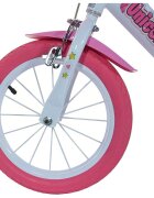 DINO BIKES Bicicleta copii Unicorn 14 inch varsta 4-7 ani inaltimea 95-115 cm frana de mana pe roata din fataspate cosulet fata si scaun pentru papusa in spate pinion spate fix roti ajutatoare detasabile