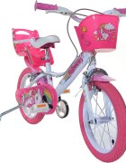 DINO BIKES Bicicleta copii Unicorn 14 inch varsta 4-7 ani inaltimea 95-115 cm frana de mana pe roata din fataspate cosulet fata si scaun pentru papusa in spate pinion spate fix roti ajutatoare detasabile
