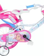 DINO BIKES Bicicleta pentru copii Alyssa 5-8 ani roti 16 inch roti ajutatoare aparatori pentru lant si roti cosulet pentru papusi si accesorii