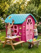 DOHANY Casuta mare de gradina pentru copii Play House Magenta 113x111x120 cm utilizare interiorexterior ferestre cu deschidere