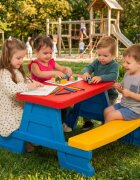 DOHANY Masuta de picnic pentru 4 copii Picnic Albastru utilizare interiorexterior plastic rezistent UV margini rotunjite sarcina maxima 50kg