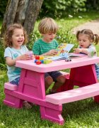 DOHANY Masuta de picnic pentru 4 copii Picnic Roz utilizare interiorexterior plastic rezistent UV margini rotunjite sarcina maxima 50kg
