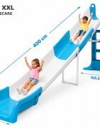 Doloni Tobogan gigant pentru copii Mega Slide WhiteTurquoise panta 400 cm cu Water effect margini rotunjite si manere de sprijin