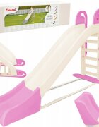 Doloni Tobogan pentru copii XXL WhitePink cu trepte si manere ergonomice de sustinere dimensiune 243.8 x 100 x 149.3 cm