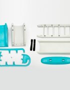 Doloni Tobogan pentru copii XXL WhiteTurquoise cu trepte si manere ergonomice de sustinere dimensiune 243.8 x 100 x 149.3 cm