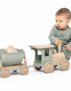 Doloni Trenulet pentru joaca in nisip cu 1 vagon Eco greenbeige include stropitoare lopatica si grebla 67.5 x 19 x 25 cm