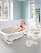 Dolu Nuve Set 3 in 1 cu cadita pliabila cana si galeata pentru clatire bej materiale non-toxice fara BPA 6 luni+
