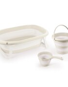 Dolu Nuve Set 3 in 1 cu cadita pliabila cana si galeata pentru clatire bej materiale non-toxice fara BPA 6 luni+