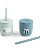 Done by Deer Set 2 cani cu pai din silicon Tiny Farm Blue 2 x 120 ml