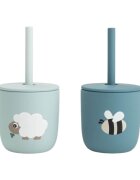 Done by Deer Set 2 cani cu pai din silicon Tiny Farm Blue 2 x 120 ml