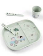 Done by Deer Set de masa din silicon cu ventuza Foodie Tiny Farm green