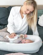 DOOMOO Baby Nest din bumbac organic Cocoon Leaves Aqua Green