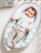 DOOMOO Baby Nest din bumbac organic Cocoon Leaves Aqua Green