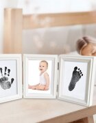 drool Kit rama foto tripla mobila cu cerneala pentru manuta si piciorus rama alba culoare ink rosu