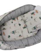 DUETBABY Baby Nest 3 in 1 din bumbac cu salteluta si pernuta inclusa Rabbit with Beige Baloons