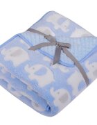 DUETBABY Paturica pufoasa cu doua fete 90x80 cm Blue Elefants