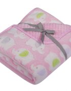 DUETBABY Paturica pufoasa cu doua fete 90x80 cm Pink Elefants