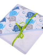 DUETBABY Prosop cu gluga din fibra de bambus 100x100 cm Blue Elefants
