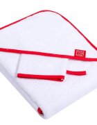 DUETBABY Prosop cu gluga si manusa din bumbac 80x80 cm White and Red