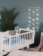 E-Kids Patut pentru bebelusi Cristine din lemn masiv cu functie de balansare roti si saltea