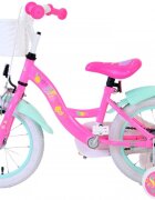 EandL Cycles Bicicleta pentru copii EL Barbie 14 inch frana de mana pe roata fata scaun si ghidon reglabil cosulet pe ghidon roti gonflabile stopuri reflectorizante