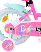 EandL Cycles Bicicleta pentru copii EL Barbie 14 inch frana de mana pe roata fata scaun si ghidon reglabil cosulet pe ghidon roti gonflabile stopuri reflectorizante
