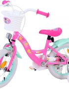 EandL Cycles Bicicleta pentru copii EL Barbie 14 inch frana de mana pe roata fata scaun si ghidon reglabil cosulet pe ghidon roti gonflabile stopuri reflectorizante