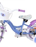 EandL Cycles Bicicleta pentru copii EL Disney Frozen 12 inch frana de mana pe roata fata scaun si ghidon reglabil spite metalice roti gonflabile cosulet pe ghidon
