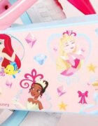 EandL Cycles Bicicleta pentru copii EL Disney Princess 14 inch Pink frana de mana pe ambele roti scaun si ghidon reglabil suport pentru papusi cosulet pe ghidon roti gonflabile