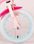 EandL Cycles Bicicleta pentru copii EL Disney Princess 14 inch Pink frana de mana pe ambele roti scaun si ghidon reglabil suport pentru papusi cosulet pe ghidon roti gonflabile