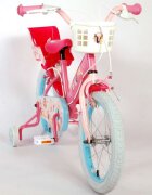 EandL Cycles Bicicleta pentru copii EL Disney Princess 16 inch Pink frana de mana pe ambele roti scaun si ghidon reglabil suport pentru papusi cosulet pe ghidon roti gonflabile