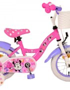 EandL Cycles Bicicleta pentru copii EL Minnie Mouse 12 inch Bow Tie pentru copii cu varsta cuprinsa intre 3 si 4.5 ani cu o inaltime intre 92 la 104 frana de mana fata frana de picior spate stopuri reflectorizante roti ajutatoare