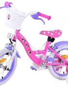 EandL Cycles Bicicleta pentru copii EL Minnie Mouse 14 inch Bow Tie frana de mana pe roata fata scaun si ghidon reglabil cosulet pe ghidon roti gonflabile stopuri reflectorizante