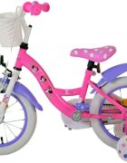EandL Cycles Bicicleta pentru copii EL Minnie Mouse 14 inch Cutest Ever ND frana de mana pe roata din fata scaun si ghidon reglabil spite metalice roti gonflabile stopuri reflectorizante
