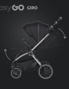 easyGO Carucior pentru copii 2 in 1 Easy Go Giro pana la 22 kg cu landou 80 cm Maner telescopic copertina XXL pliere tip pendul cadru ultra-usor din aluminiu accesorii incluse Ebony Black