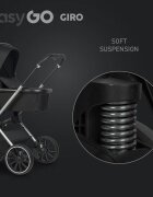 easyGO Carucior pentru copii 2 in 1 Easy Go Giro pana la 22 kg cu landou 80 cm Maner telescopic copertina XXL pliere tip pendul cadru ultra-usor din aluminiu accesorii incluse Ebony Black