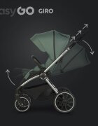 easyGO Carucior pentru copii 2 in 1 Easy Go Giro pana la 22 kg cu landou 80 cm Maner telescopic copertina XXL pliere tip pendul cadru ultra-usor din aluminiu accesorii incluse Sage Green