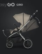 easyGO Carucior pentru copii 2 in 1 Easy Go Giro pana la 22 kg cu landou 80 cm Maner telescopic copertina XXL pliere tip pendul cadru ultra-usor din aluminiu accesorii incluseSavana Beige