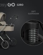 easyGO Carucior pentru copii 2 in 1 Easy Go Giro pana la 22 kg cu landou 80 cm Maner telescopic copertina XXL pliere tip pendul cadru ultra-usor din aluminiu accesorii incluseSavana Beige