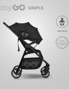 easyGO Carucior sport pliabil cu o singura mana Simple Ebony Black copertina XXL husa picioruse suspensii pana la 22 kg