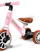 Ecotoys Bicicleta copii cu pedale detasabile LC-V1307 roz scaun ajustabil de la 29-33 cm roti din spuma EVA de la 2 ani pana la 20 kg